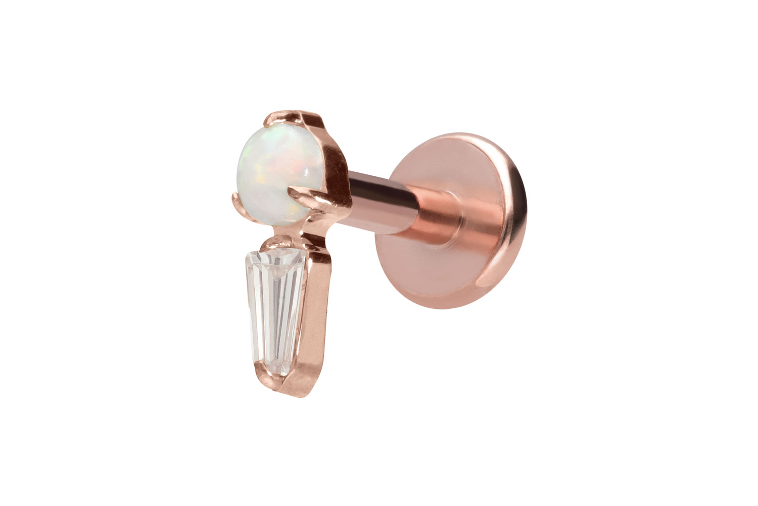 Titan Labret Piercing mit Innengewinde SYNTHETISCHER OPAL + KRISTALLRECHTECK